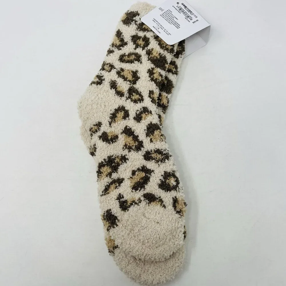 Charter‎ Club Womens One Size Fits Most Leopard Animal Print Fuzzy Butter Socks
